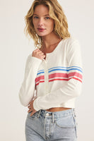 Z Supply Clothing Active Studio Cardigan Style ZVW252594S WHT in White;Lightweight Active Style Cardigan; Spring Cardigan; Striped Lightweight Spring Summer Cardigan; 4th of July Style; Spring Cardigan