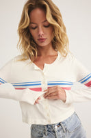 Z Supply Clothing Active Studio Cardigan Style ZVW252594S WHT in White;Lightweight Active Style Cardigan; Spring Cardigan; Striped Lightweight Spring Summer Cardigan; 4th of July Style; Spring Cardigan