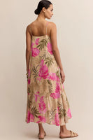 Z Supply Clothing Benson Tropical Maxi Dress Style AD253184 DTN in Desert Tan;Tropical Print Summer Dress; 
