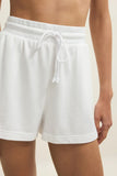 Z Supply Clothing Birdie Short Style ZVS261561S WHT in White. Women's Cotton Blend French Terry Drawcord waist Spring Summer Active style shorts