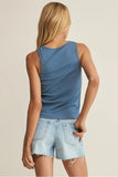 Z Supply Clothing Boa Rib Tank Style ZT262714 in Both Bellini and Lake Blue. Women's Cotton Spandex Bled Ribbed Fitted Tank top with cutout details on the straps.