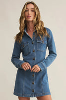 Z Supply Clothing Candice Knit Denim Dress Style ZD243984 VIN in Vintage Denim;Fall Denim Mini Dress;Festival Style Denim Mini Dress; Western inspired denim mini dress