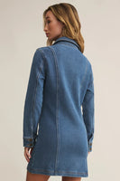 Z Supply Clothing Candice Knit Denim Dress Style ZD243984 VIN in Vintage Denim;Fall Denim Mini Dress;Festival Style Denim Mini Dress; Western inspired denim mini dress