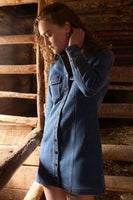 Z Supply Clothing Candice Knit Denim Dress Style ZD243984 VIN in Vintage Denim;Fall Denim Mini Dress;Festival Style Denim Mini Dress; Western inspired denim mini dress