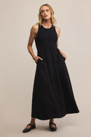 Z Supply Clothing Charlotte Ribbed Midi Dress Style ZD253191 in Crystal and in Black; 