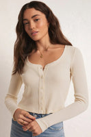 Z Supply Clothing Ciana Waffle Top Style ZT241200 OMK in Oat Milk;Button Front Waffle Knit Top; 