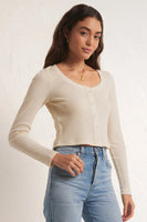 Z Supply Clothing Ciana Waffle Top Style ZT241200 OMK in Oat Milk;Button Front Waffle Knit Top; 