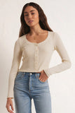 Z Supply Clothing Ciana Waffle Top Style ZT241200 OMK in Oat Milk;Button Front Waffle Knit Top; 