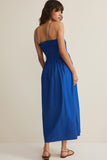 Z Supply Clothing Cornelia Poplin Maxi Dress Style ZD261393S NAU in Nautical. Blue Smocked bodice Spaghetti strap spring summer 100% cotton poplin midi dress.
