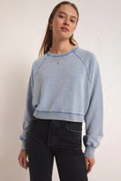 Z Supply Clothing Crop Out Knit Denim Sweatshirt Style ZT241289 WAI in Washed Indigo; 