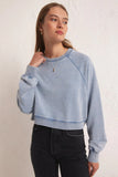 Z Supply Clothing Crop Out Knit Denim Sweatshirt Style ZT241289 WAI in Washed Indigo; 