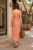 Z Supply Clothing Emela Iris Floral Midi Dress Style ZD263313 CHP in Chili Pepper. Back view of the Emela Iris Floral Midi Dress showing its straight back neckline, adjustable straps and midi-length floral silhouette