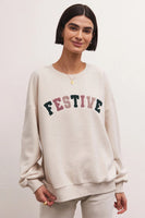 Z Supply Clothing Festive Sweatshirt STyle ZT234401 in Light Oatmeal;Varsity Letters Festive Sweatshirt;Festive Sweat Shirt;
