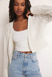 Z Supply Clothing Kapa Cardigan Style ZW241349 Wht in White;White Pointelle Knit Cardigan; 