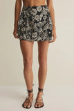 Z Supply Clothing Lorna Luz Floral Mini Skirt Style ZK262983S BLK in Black. Textured Voile 51% Rayon 49% Cotton Tie front Black Floral faux wrap style spring summer mini skirt