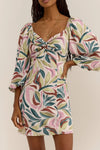Z Supply Clothing Mirani Safari Mini Dress Style ZD242512 FLX in Flax;Tropical Print Puff Sleeve Mini Dress