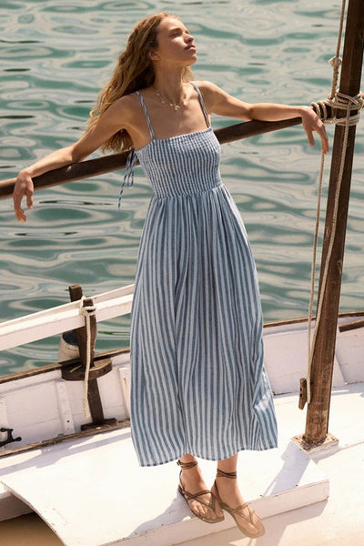 blue striped beach dress Claire Blue Striped Short Dress | Women's Clothing