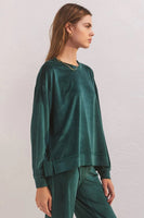 Z Supply Clothing Night in Velour Long Sleeve Top Style ZLT234109 in Rich Pine and Deep Blue;Velour Lounge Top;Z Supply Velour Lounge Set; 