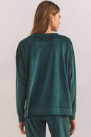 Z Supply Clothing Night in Velour Long Sleeve Top Style ZLT234109 in Rich Pine and Deep Blue;Velour Lounge Top;Z Supply Velour Lounge Set; 