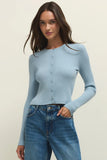 Z Supply Clothing Patrice Rib Cardigan Style ZW261127S CST in Coast. Women's coastal blue ribbed viscose blend button front spring cardigan. 