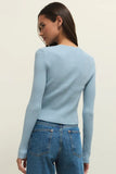 Z Supply Clothing Patrice Rib Cardigan Style ZW261127S CST in Coast. Women's coastal blue ribbed viscose blend button front spring cardigan. 