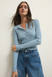 Z Supply Clothing Patrice Rib Cardigan Style ZW261127S CST in Coast. Women's coastal blue ribbed viscose blend button front spring cardigan. 