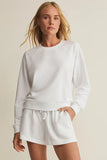 Z Supply Clothing Saldana Sweatshirt Style ZVT262118S WHT in White. Women's active style white cotton polyester blend french terry crew neck sweatshirt.