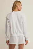 Z Supply Clothing Saldana Sweatshirt Style ZVT262118S WHT in White. Women's active style white cotton polyester blend french terry crew neck sweatshirt.