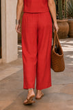 Z Supply Clothing Scout Linen Pant style ZP261545 CHP in Chili Pepper. Back close-up of the red Scout Linen Pant showing the clean pocket-free seat, elastic waistband and wide-leg fit