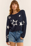 Z Supply Clothing Seeing Stars Sweater Style ZW242610 CNV in Captain Navy;Blue Sweater With Stars;Star Sweater; 