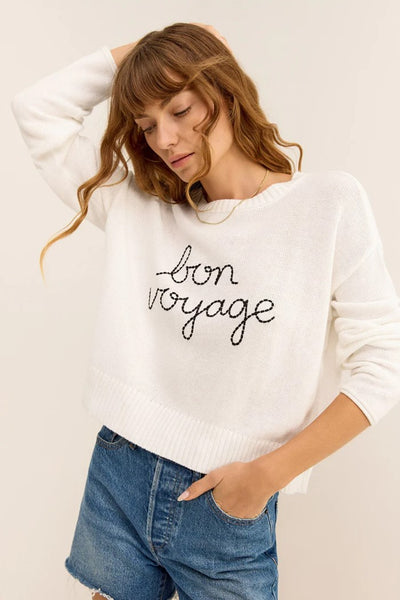 Z Supply Clothing Sienna Bon Voyage Sweater Style ZW242702 Wht in White; 