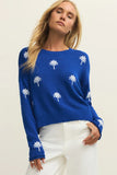 Z Supply Clothing Sienna Palm Sweater Style ZW261388S NAU in Nautical. Women's Blue Palm Tree Embroidered Spring Sweater.