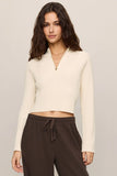 Z Supply Clothing Summit Half Zip Sweater Style SVW263600S in Sandstone; Half-ZIp Top Paired with the brown Breakaway Track Pant
