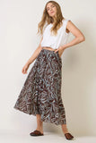 Z Supply Clothing Vitoria Zinn Floral Maxi Skirt Style ZK261403S CLC in Chocolate Cherry. A comfortable elastic waistband handkerchief hem flowy spring summer maxi skirt.
