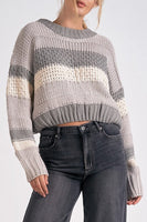 elan Clothing Ubah Sweater Style SWS11250 GY-S in Grey Stripe; Striped Crew Neck Sweater; Fall Sweater; winter sweater style; Cunky Fall Sweater