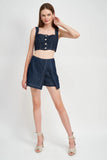 en Saison Clothing Denim Bustier Crop Top Style IES2921T in Denim;Denim Bustier Top;Button Front Stretchy Denim Bustier Top