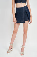 en Saison Denim Mini Skirt Style IES2269P-2 in Denim;Denim Mini Skirt;Faux Wrap Denim Mini Skirt; 