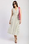 en Saison Clothing Harley Midi Dress Style IEI4630D in Ivory with Black; Ivory Dress with black polka Dots; polka dot dress; Summer Dress