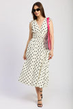 en Saison Clothing Harley Midi Dress Style IEI4630D in Ivory with Black; Ivory Dress with black polka Dots; polka dot dress; Summer Dress