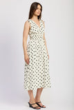 en Saison Clothing Harley Midi Dress Style IEI4630D in Ivory with Black; Ivory Dress with black polka Dots; polka dot dress; Summer Dress