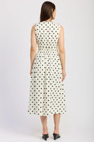 en Saison Clothing Harley Midi Dress Style IEI4630D in Ivory with Black; Ivory Dress with black polka Dots; polka dot dress; Summer Dress