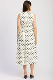 en Saison Clothing Harley Midi Dress Style IEI4630D in Ivory with Black; Ivory Dress with black polka Dots; polka dot dress; Summer Dress