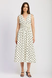 en Saison Clothing Harley Midi Dress Style IEI4630D in Ivory with Black; Ivory Dress with black polka Dots; polka dot dress; Summer Dress