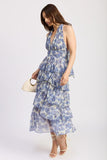en saison clothing Odessa Maxi Dress Style IEJ4659D in Ivory Blue Multi;Floral Halter Neck Dress;Blue and Ivory Floral Tiered Maxi Dress;Spring Summer Floral Maxi Dress; 
