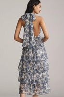 en saison clothing Odessa Maxi Dress Style IEJ4659D in Ivory Blue Multi;Floral Halter Neck Dress;Blue and Ivory Floral Tiered Maxi Dress;Spring Summer Floral Maxi Dress; 