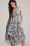 en saison clothing Odessa Maxi Dress Style IEJ4659D in Ivory Blue Multi;Floral Halter Neck Dress;Blue and Ivory Floral Tiered Maxi Dress;Spring Summer Floral Maxi Dress; 