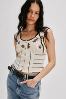 Free People Rose Bud Knit Top Style OB2097326 in Ivory Combo; Embroidered Knit Tank Vest Top