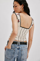 Free People Rose Bud Knit Top Style OB2097326 in Ivory Combo; Embroidered Knit Tank Vest Top