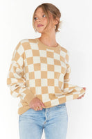 show me your mumu clothing Scout Sweater STyle MR3-4600 TC05 in Tan Checker Knit; Checkered Knit Sweater Top