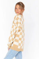 show me your mumu clothing Scout Sweater STyle MR3-4600 TC05 in Tan Checker Knit; Checkered Knit Sweater Top